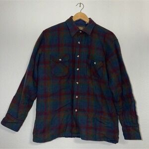 Vintage High Sierra Plaid Flannel Shirt Jacket Blue Green Red Mens Large